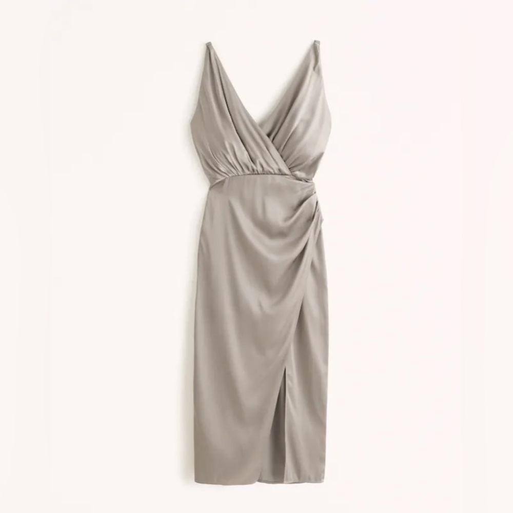 Abercrombie Satin Draped Wrap Midi Dress